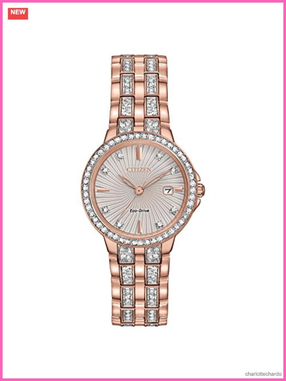 Citizen Ladies Silhouette Crystal Eco-Drive Watch 3-Hand Date Pink Gold-Tone
